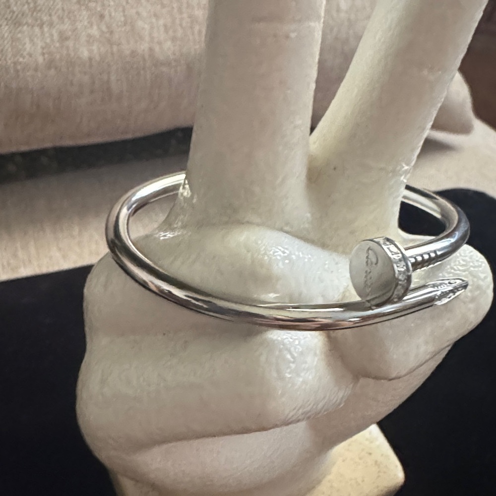 Silver Nail-Style Crystal Cuff Bracelet - Picture 2 of 4